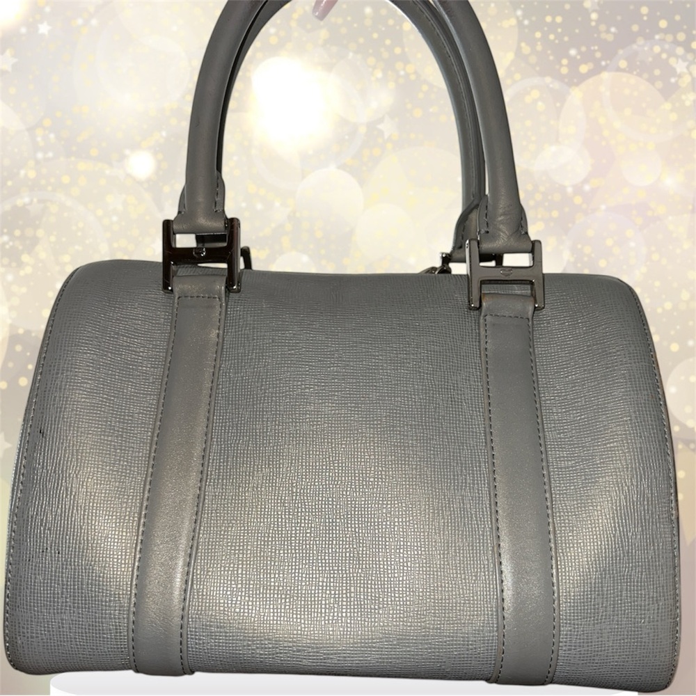 AUTHENTIC MCM 🩶Silver Studded Saffiano leather Boston Handbag EUC - Picture 10 of 16
